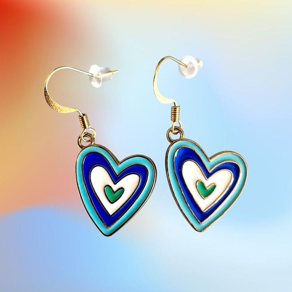 Indio Jewelry Shades of Blue Enamel Heart Earrings #2285